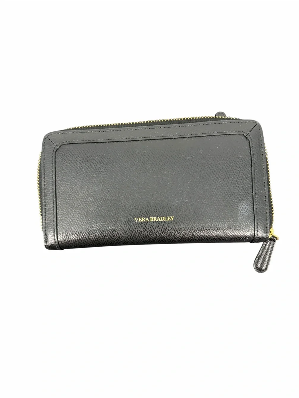 Vera Bradley Black Pebbled Zip Georgia Wallet with Gold Accents